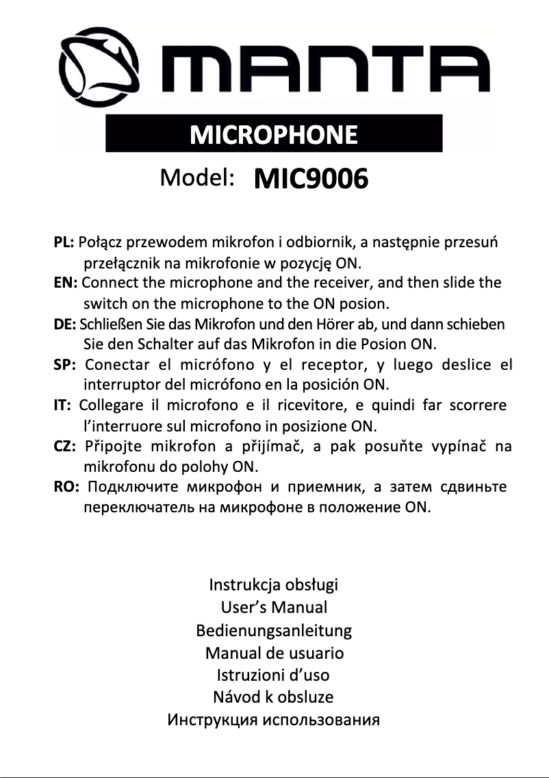 Page 1 de la notice Manuel utilisateur Manta MIC9006