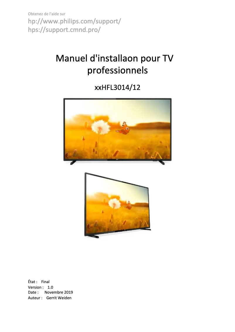 Page n°1 - Guide d'installation Philips 50HFL3014