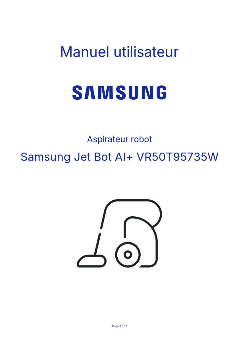 Image de la première page du manuel de l'appareil Jet Bot AI+ VR50T95735W