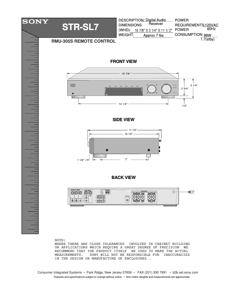 Page n°1 - Guide d'installation Sony STR-SL7