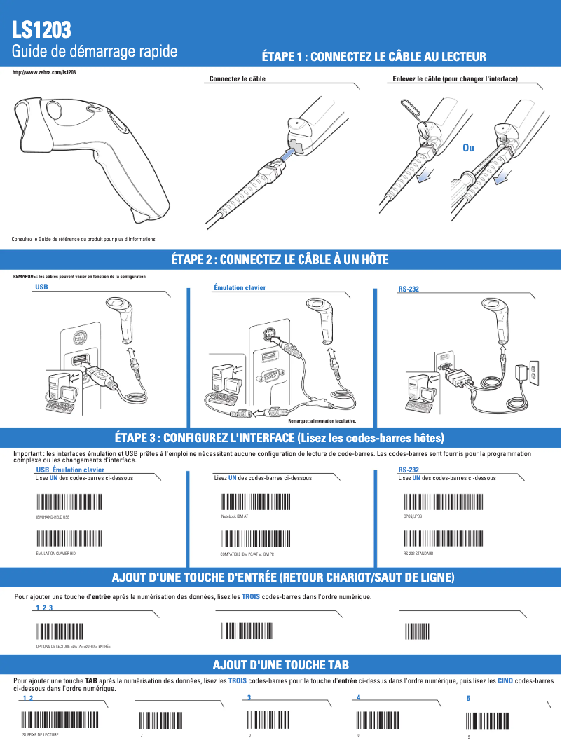 Page n°1 - Guide de démarrage rapide Zebra LS1203