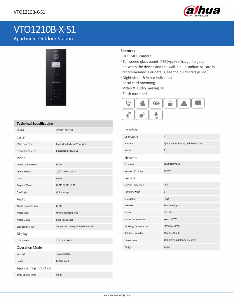 Image de la première page du manuel de l'appareil VTO1210B-X-S1