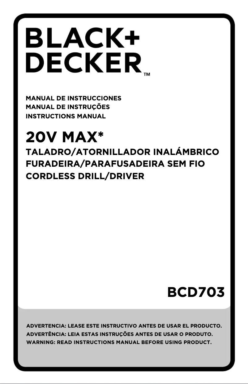 Page 1 de la notice Manuel utilisateur Black & Decker BCD703