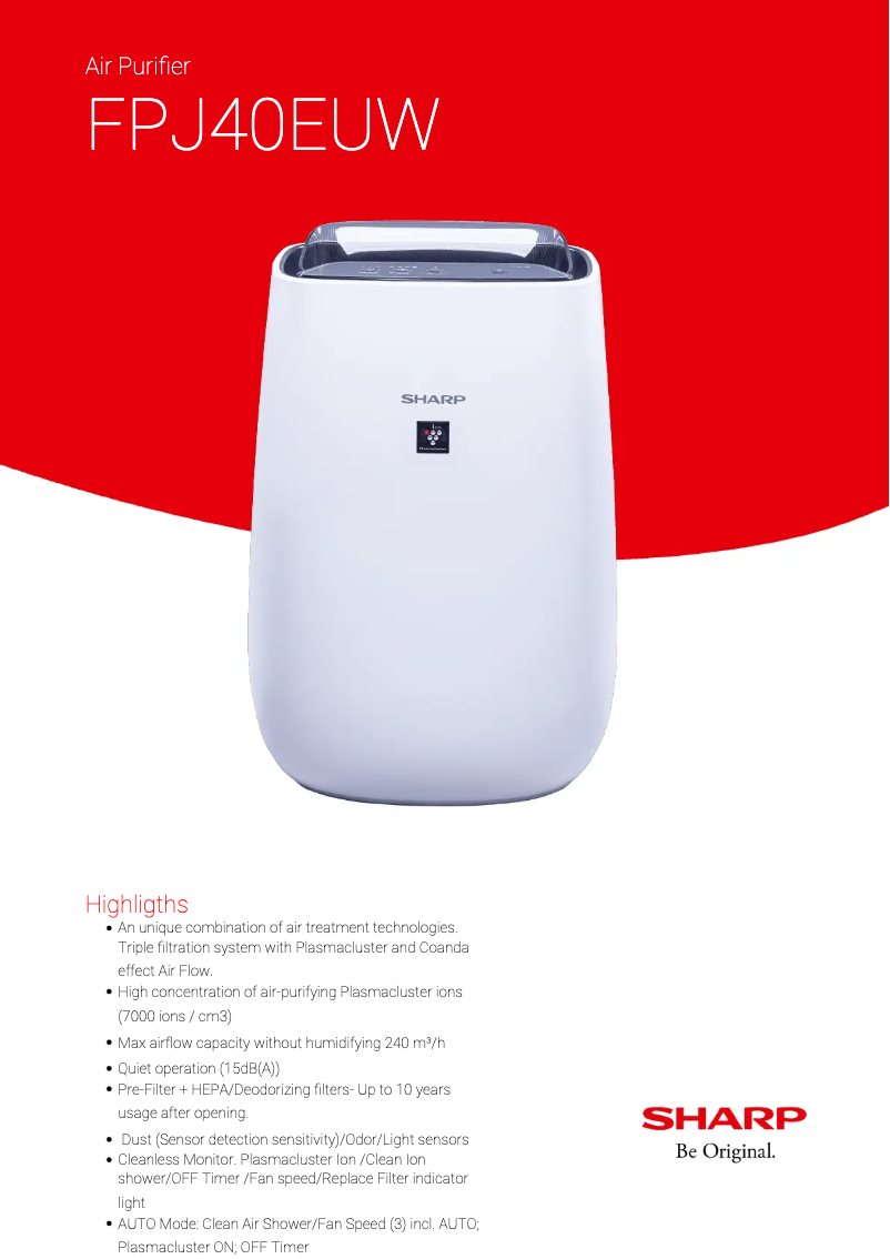 Page 1 de la notice Fiche technique Sharp FPJ40EUW