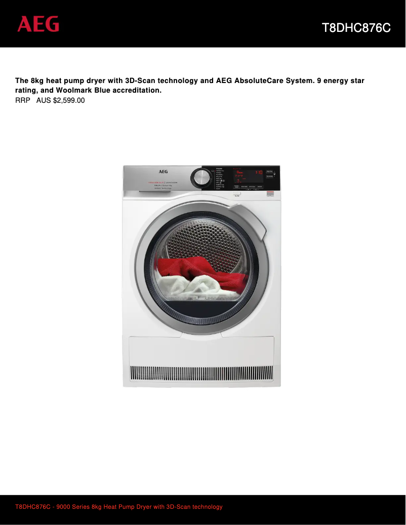 Página 1 del manual Ficha técnica AEG T8DHC876C