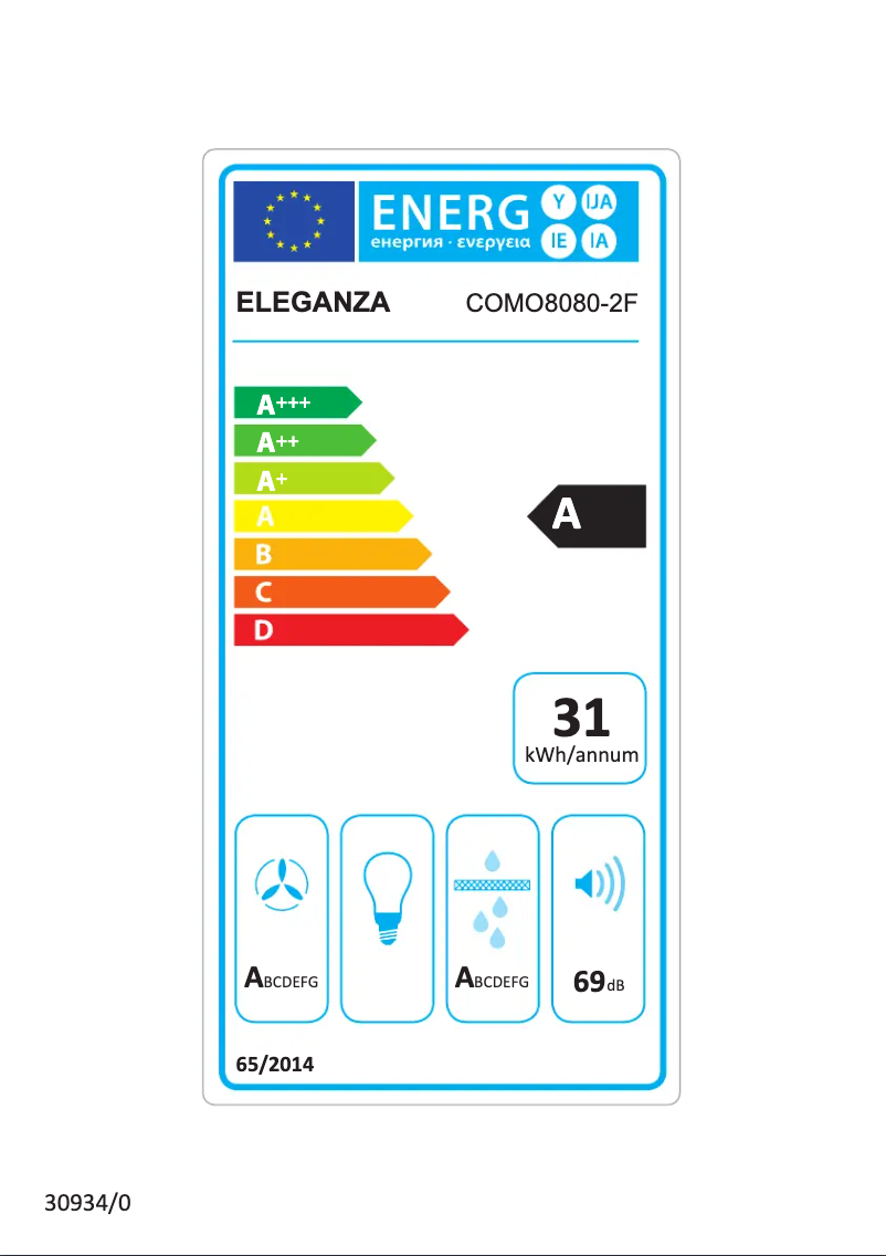 Page 1 de la notice Label énergétique Frilec COMO8080-2F