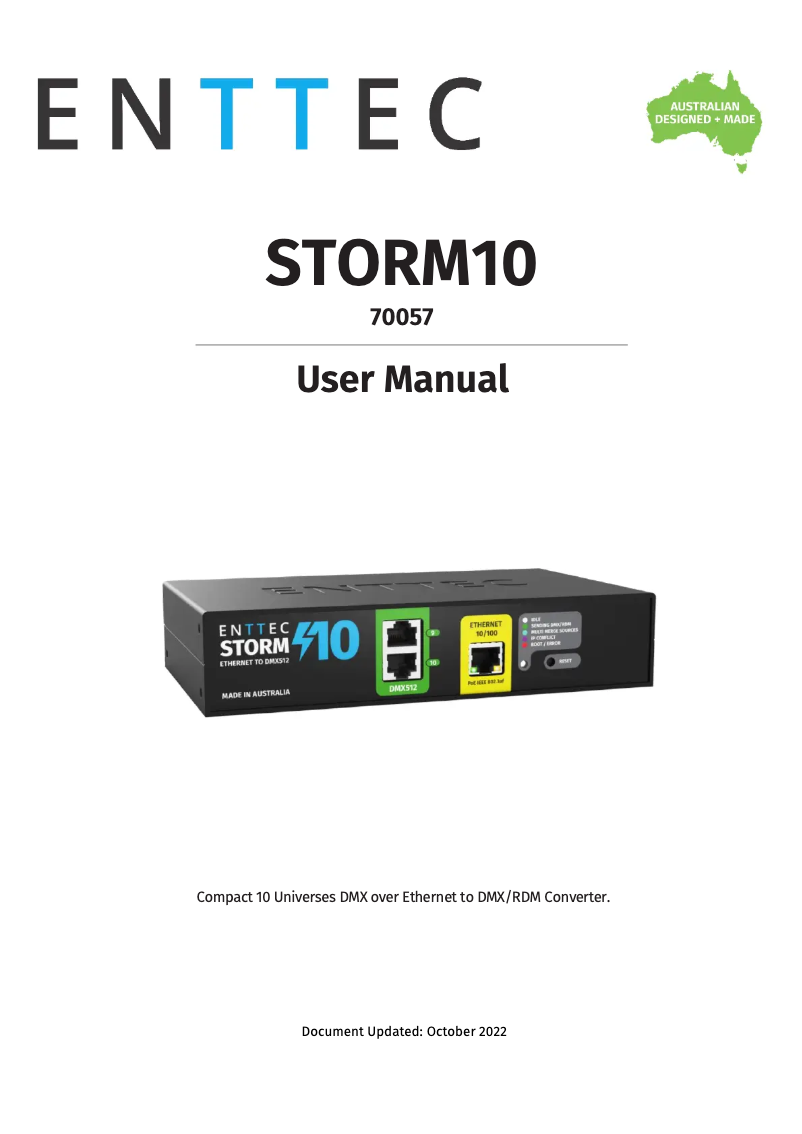 Page n°1 - Manuel utilisateur Enttec Storm 10