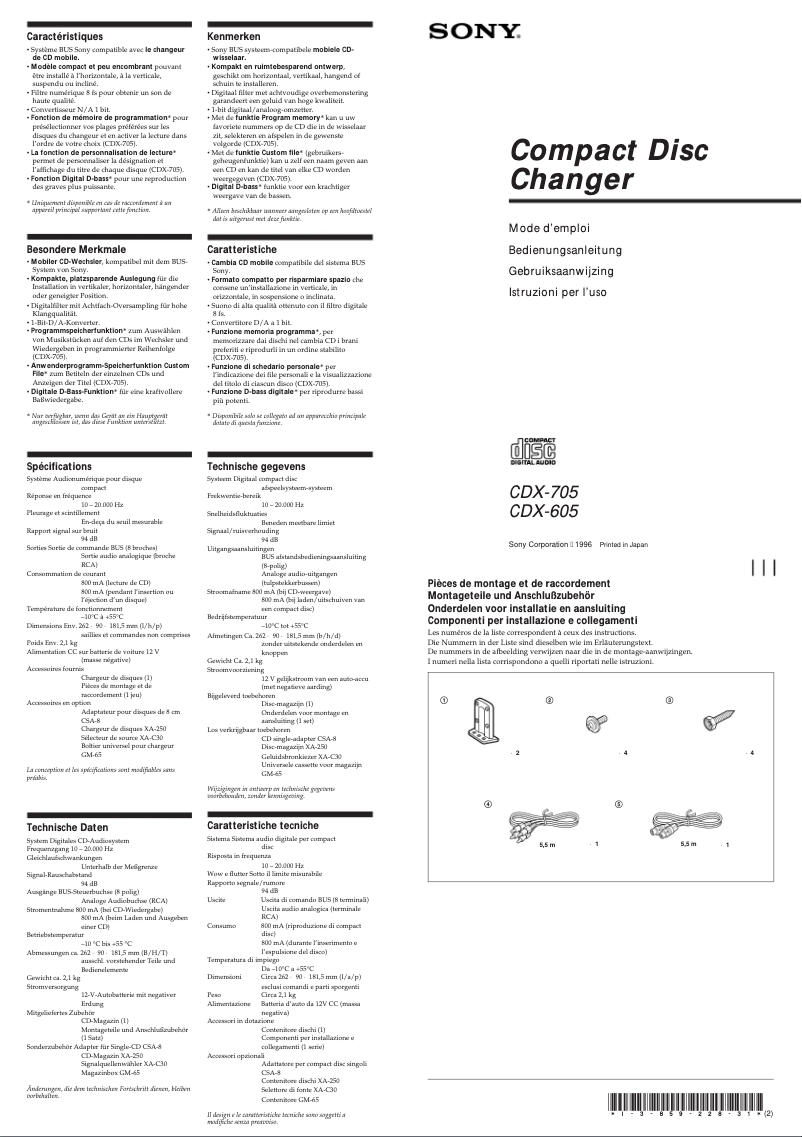 Page 1 de la notice Manuel utilisateur Sony CDX-705