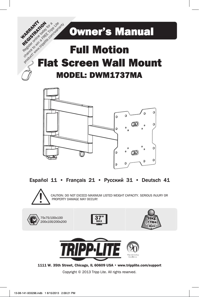 Page 1 de la notice Manuel utilisateur Tripp Lite DWM1737MA