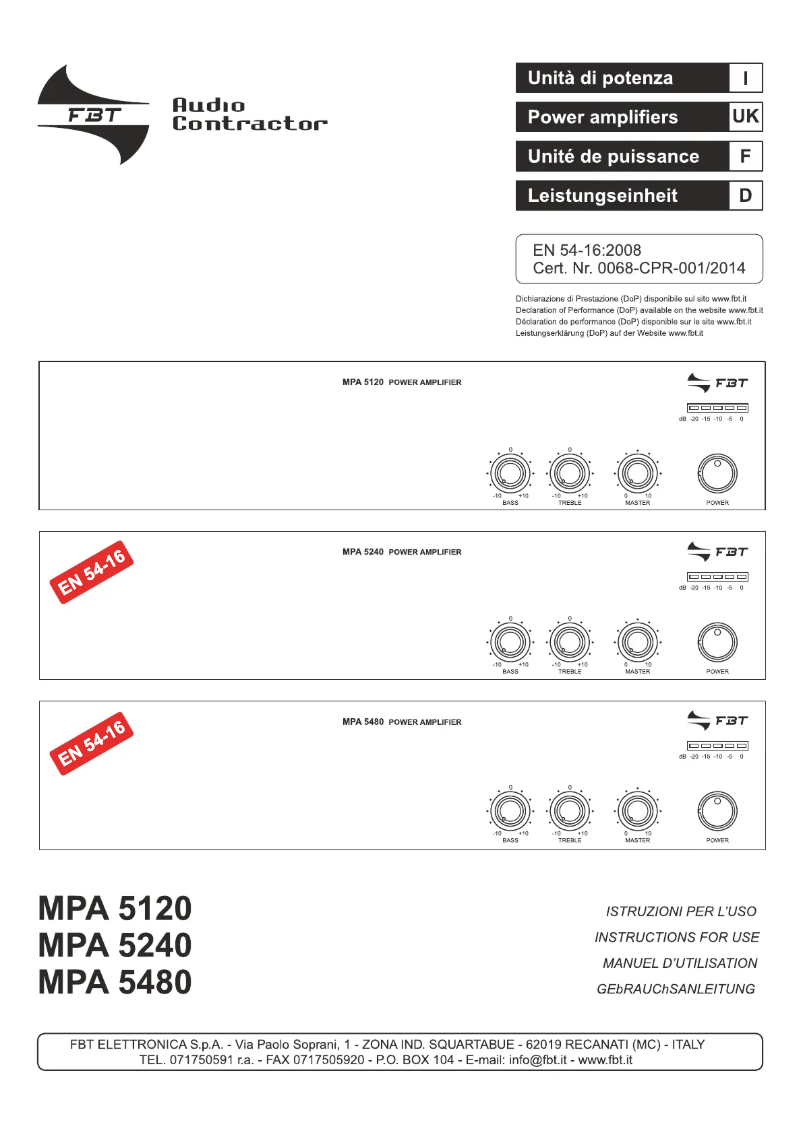 Page 1 de la notice Manuel utilisateur FBT MPA 5480
