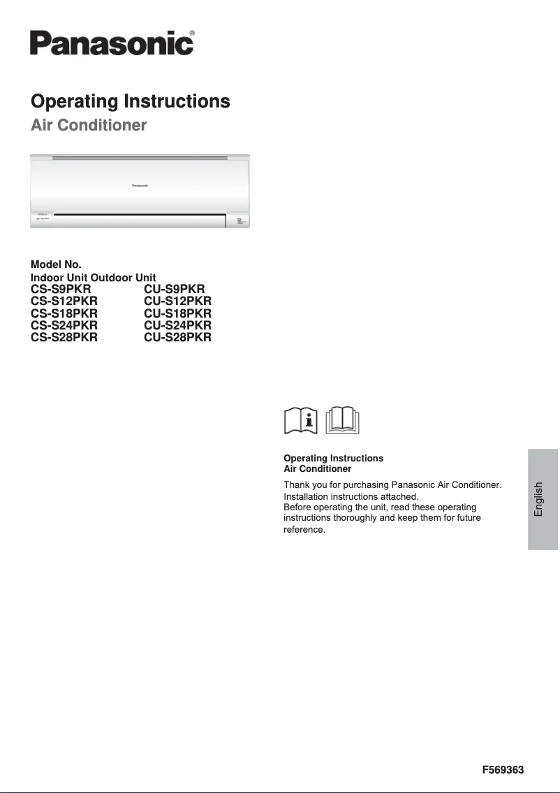 Page n°1 - Manuel utilisateur Panasonic CU-S9PKR