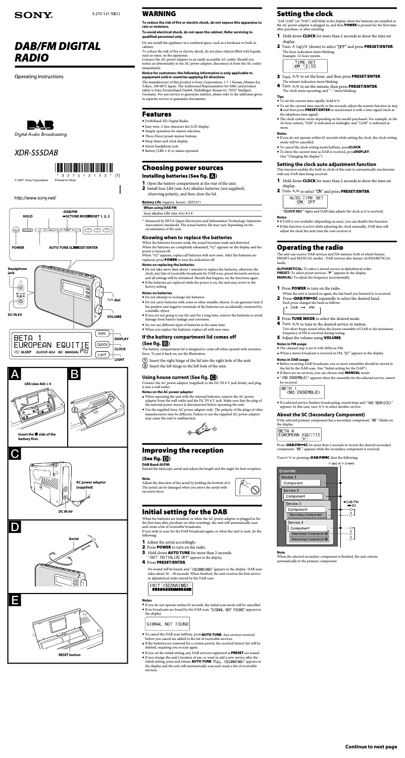 Image de la première page du manuel de l'appareil XDR-S55DAB