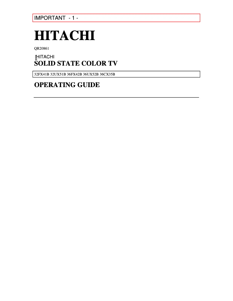 Page 1 de la notice Manuel utilisateur Hitachi 32FX41B