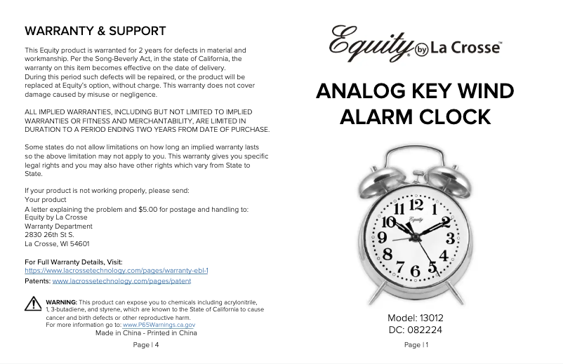 Page n°1 - Manuel utilisateur La Crosse Technology 13012