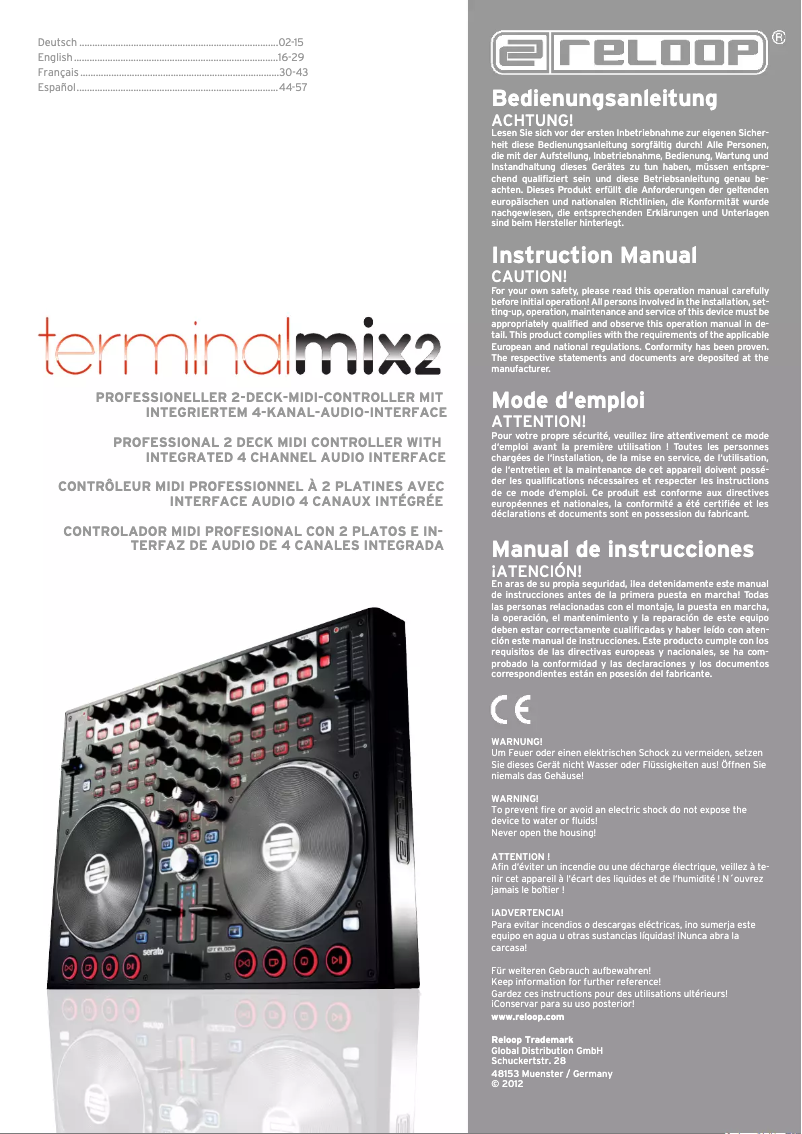Page 1 de la notice Manuel utilisateur Reloop Terminal Mix 2