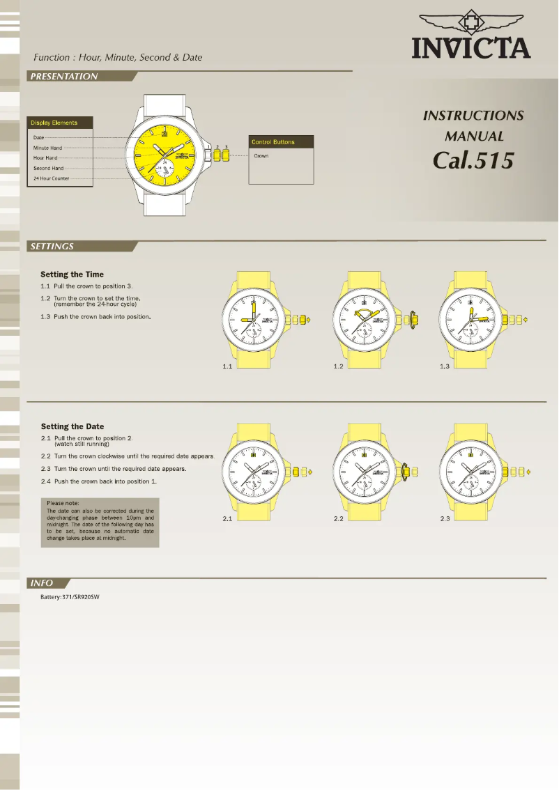 Page 1 of the manual User Manual Invicta Pro Diver 25818