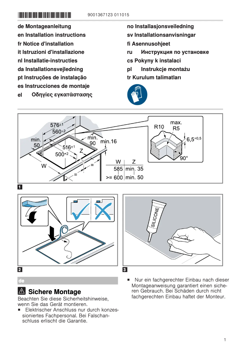 Página 1 del manual Guía de instalación Bosch PKN601DV1M