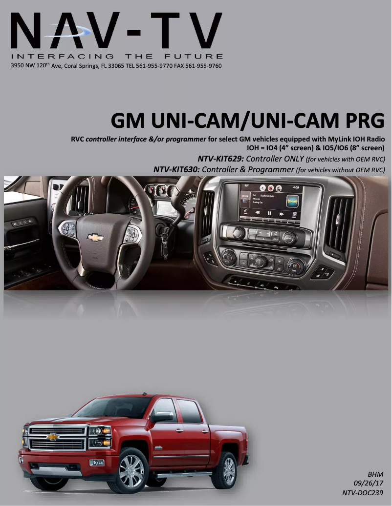 Page n°1 - Manuel utilisateur NAV-TV GM UNI-CAM NTV-KIT629