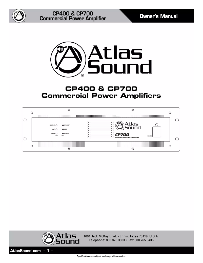 Page n°1 - Manuel utilisateur Atlas Sound CP400