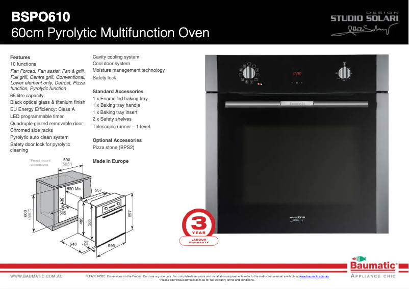 Page 1 de la notice Fiche technique Baumatic BSPO610
