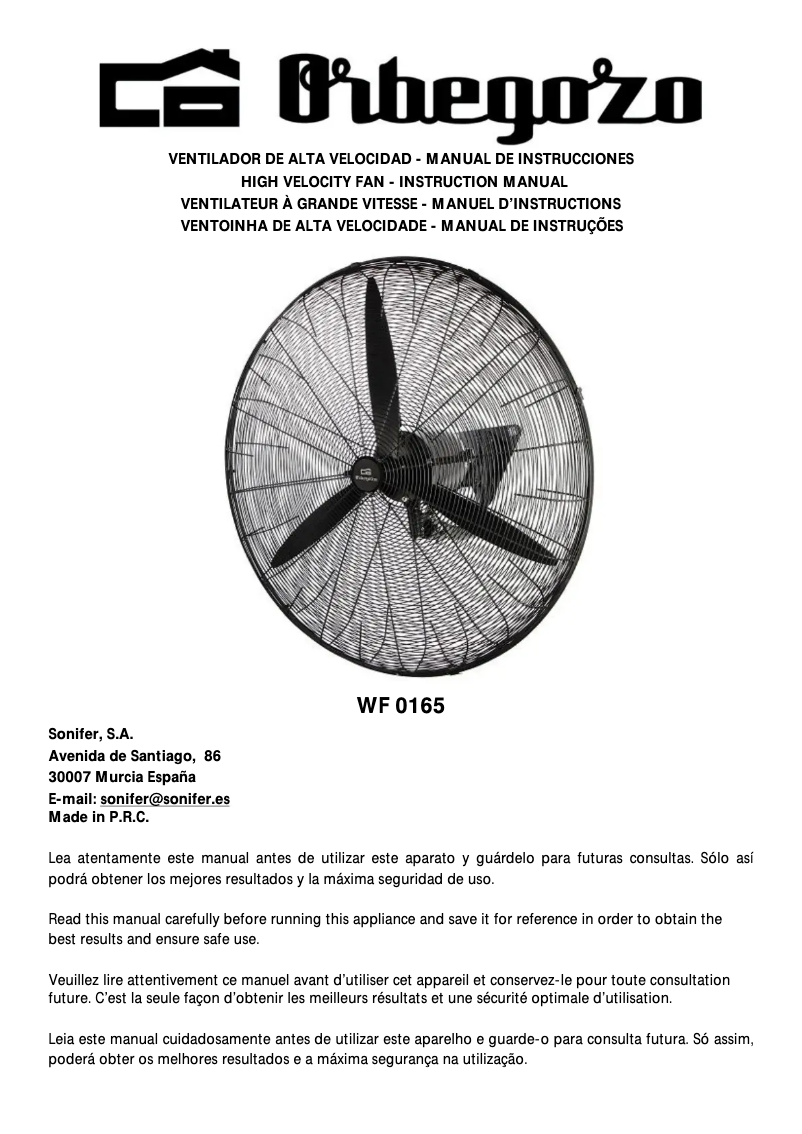 Image de la première page du manuel de l'appareil WF 0165