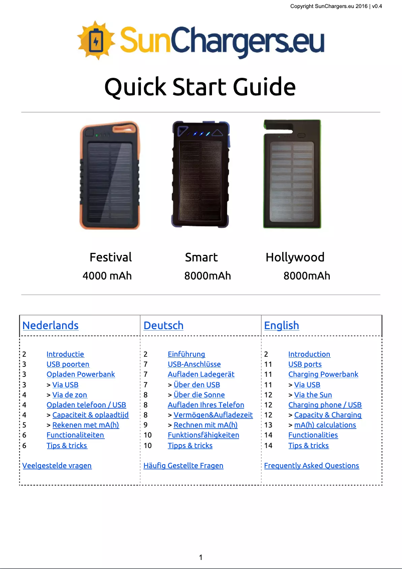 Page n°1 - Manuel utilisateur SunChargers Hollywood