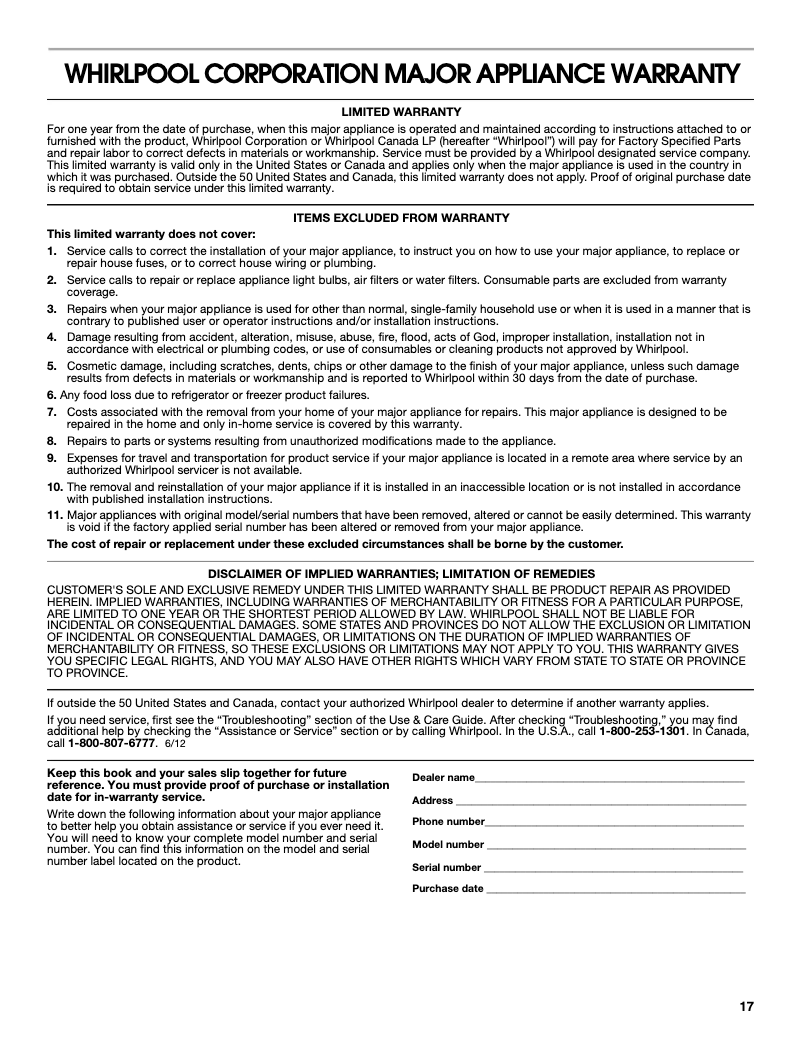 Página 1 del manual Información de garantía KitchenAid UXD8636DYS