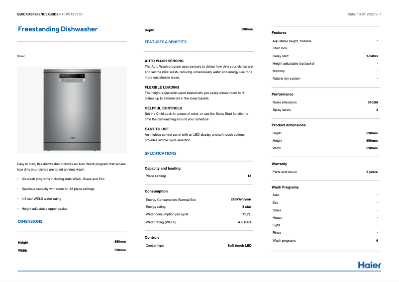 Image de la première page du manuel de l'appareil HDW13V1S1