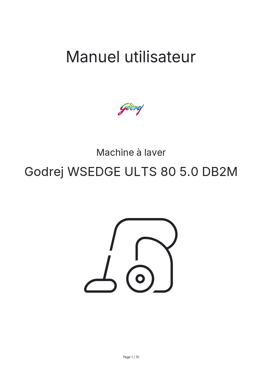 Page n°1 - Manuel utilisateur Godrej WSEDGE ULTS 80 5.0 DB2M