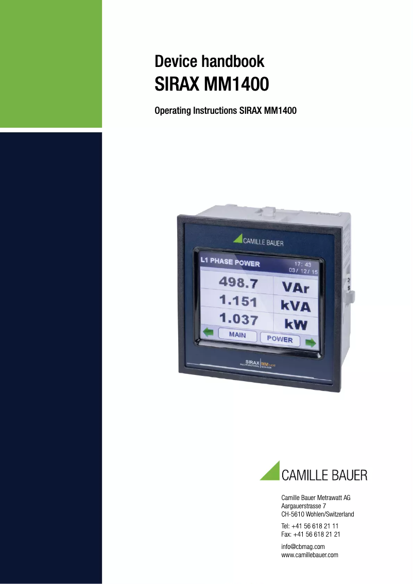 Page 1 de la notice Manuel utilisateur Camille Bauer SIRAX MM1400