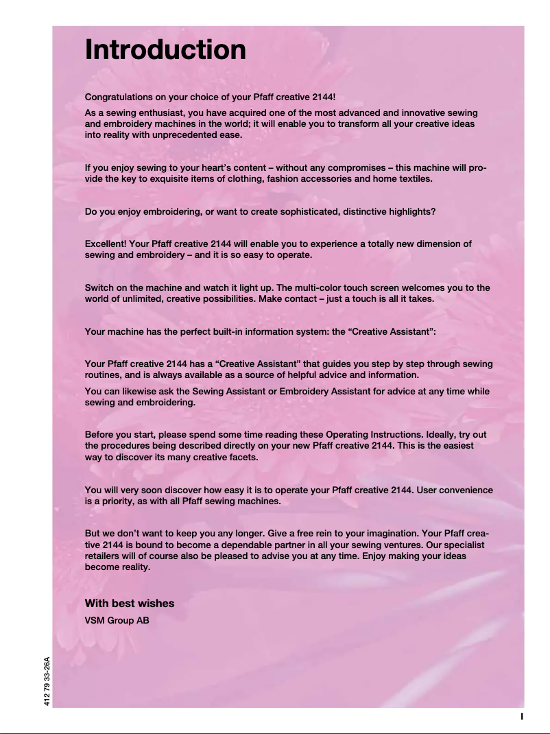 Page 1 de la notice Manuel utilisateur Pfaff creative 2144