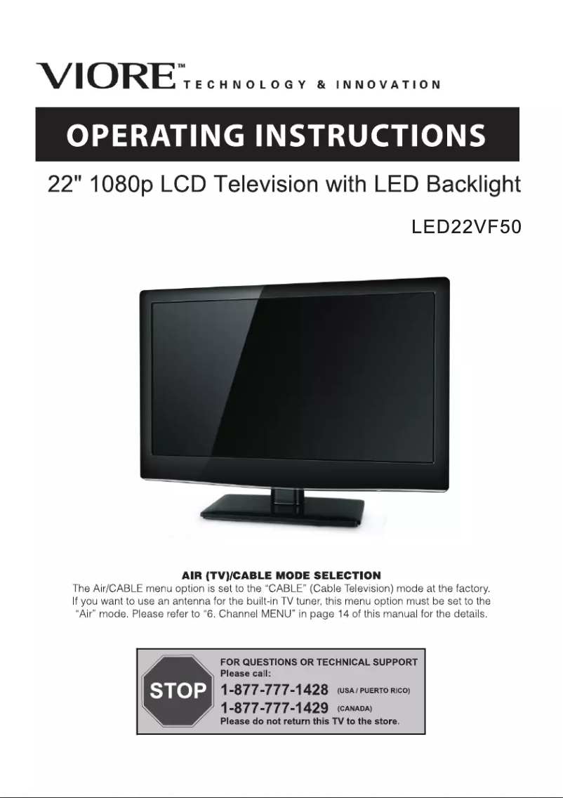 Page n°1 - Manuel utilisateur Viore LED22VF50