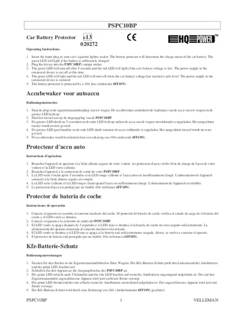 Page n°1 - Manuel utilisateur Velleman PSPC10BP