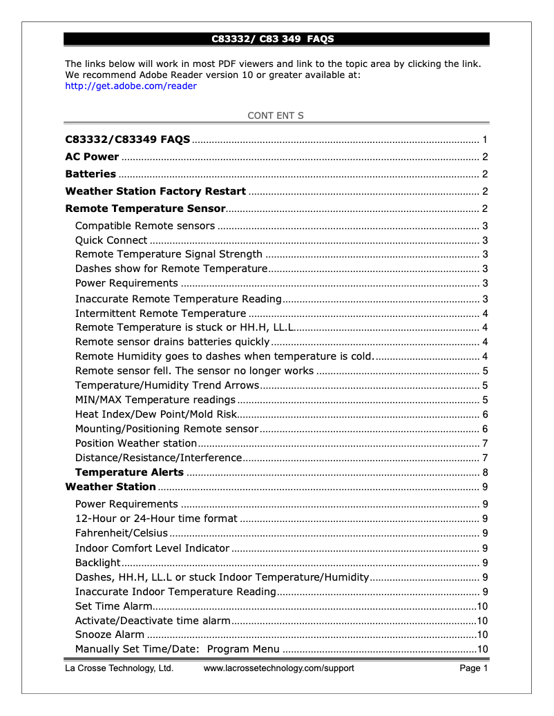 Page n°1 - FAQ La Crosse Technology C83349
