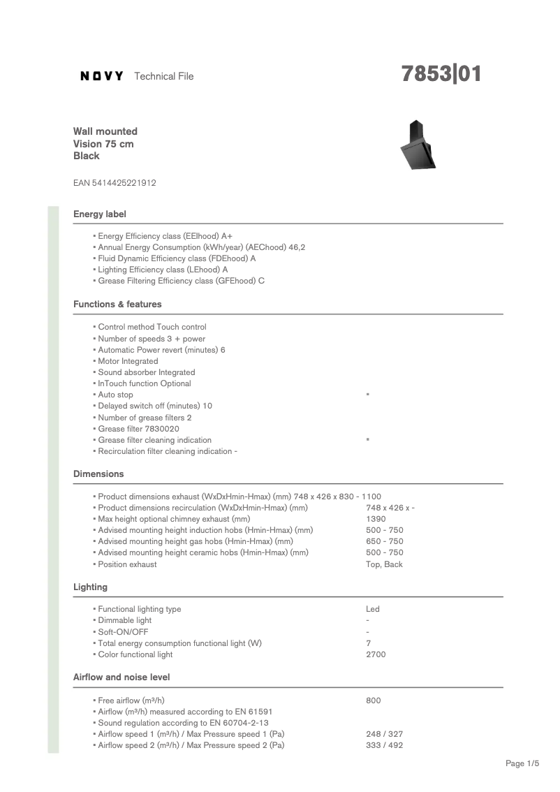 Page n°1 - Fiche technique Novy Vision 7853