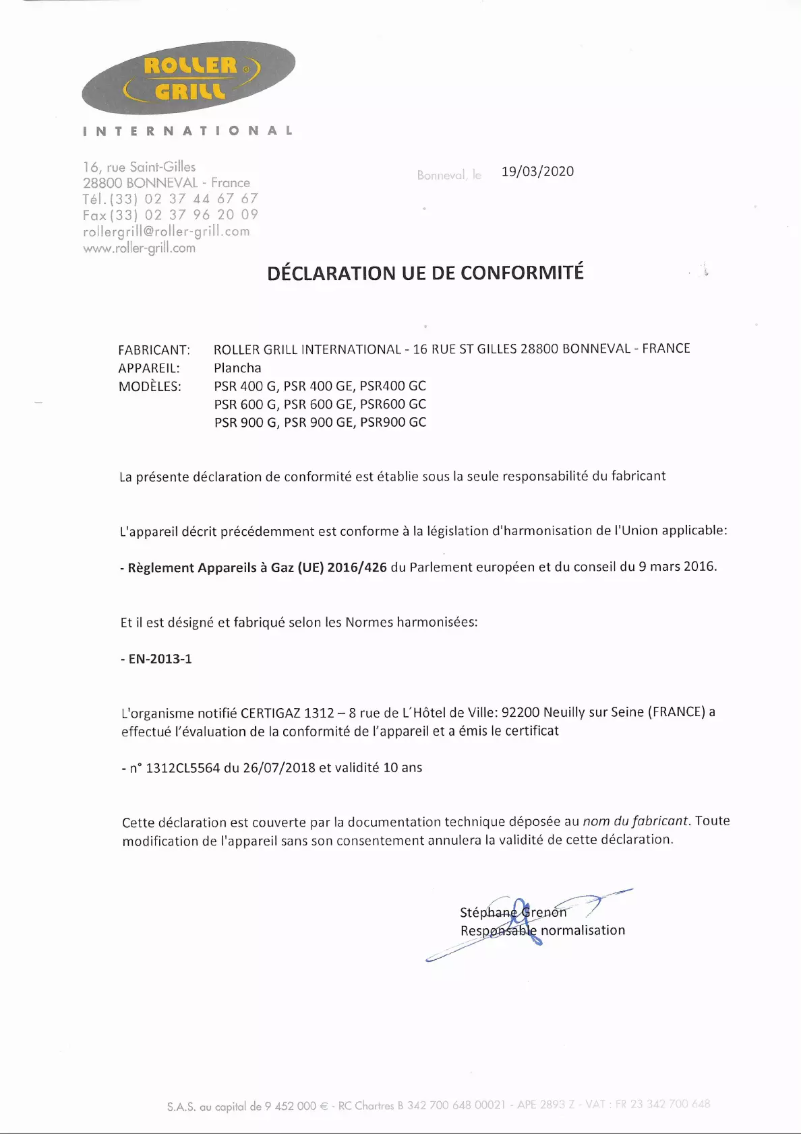 Page 1 de la notice Manuel utilisateur Roller Grill 304247