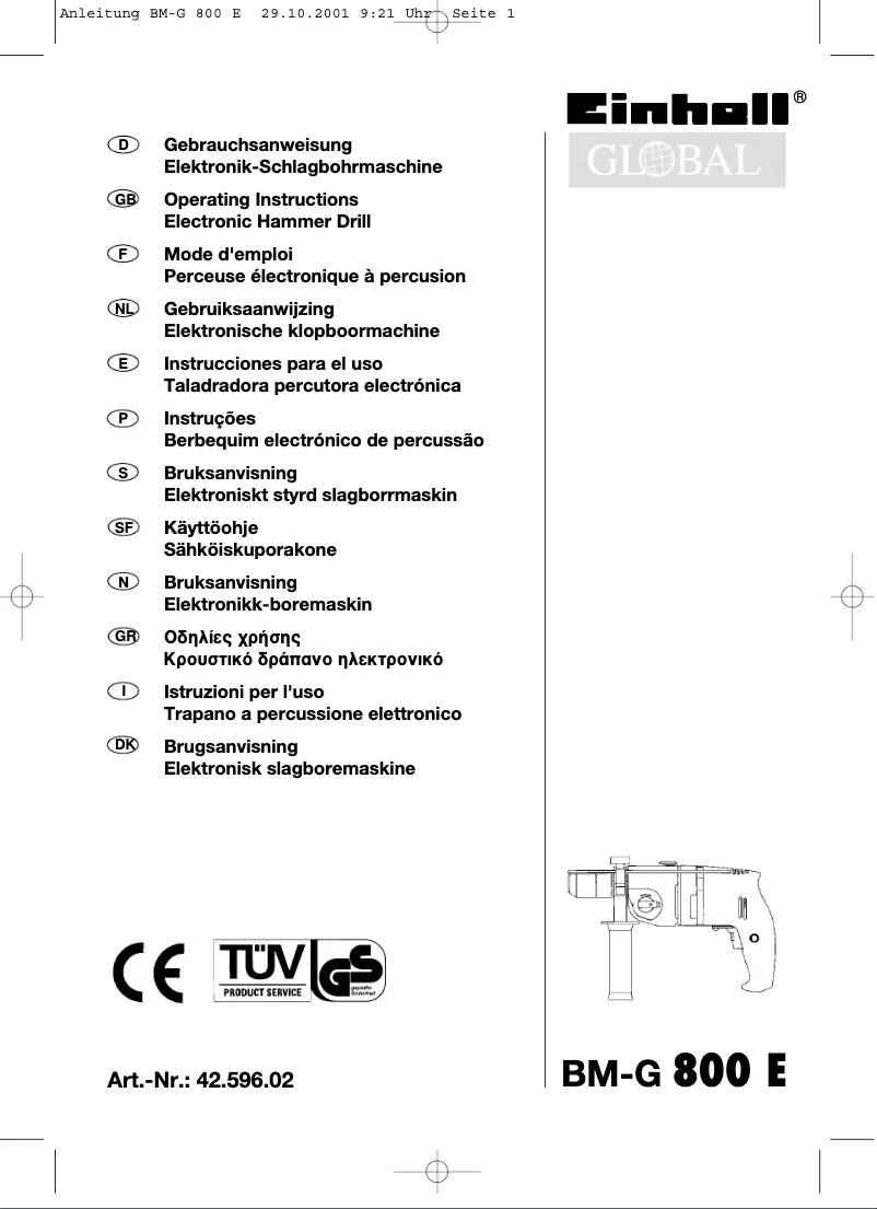 Page n°1 - Manuel utilisateur Einhell BM-G 800 E