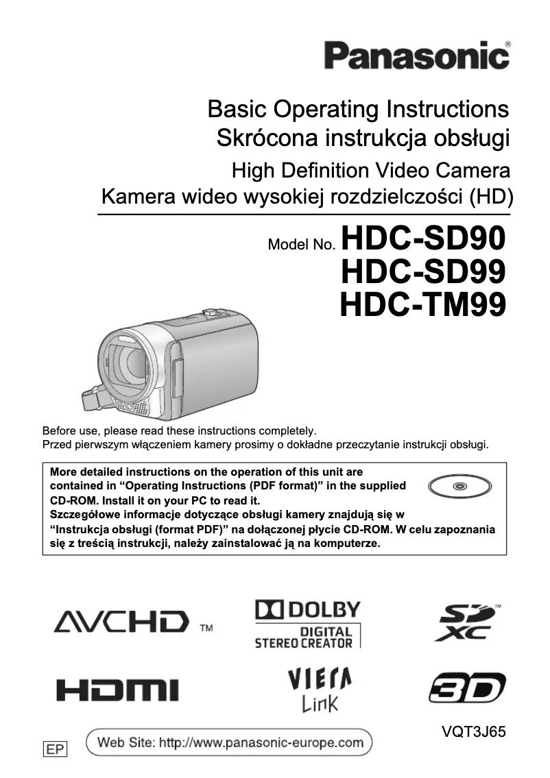 Image de la première page du manuel de l'appareil HDC-SD99