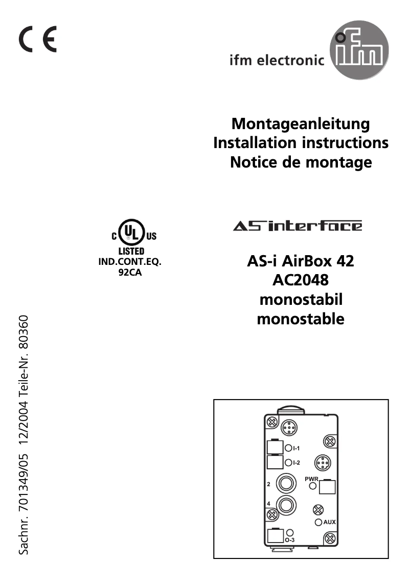Page n°1 - Manuel utilisateur IFM AC2048