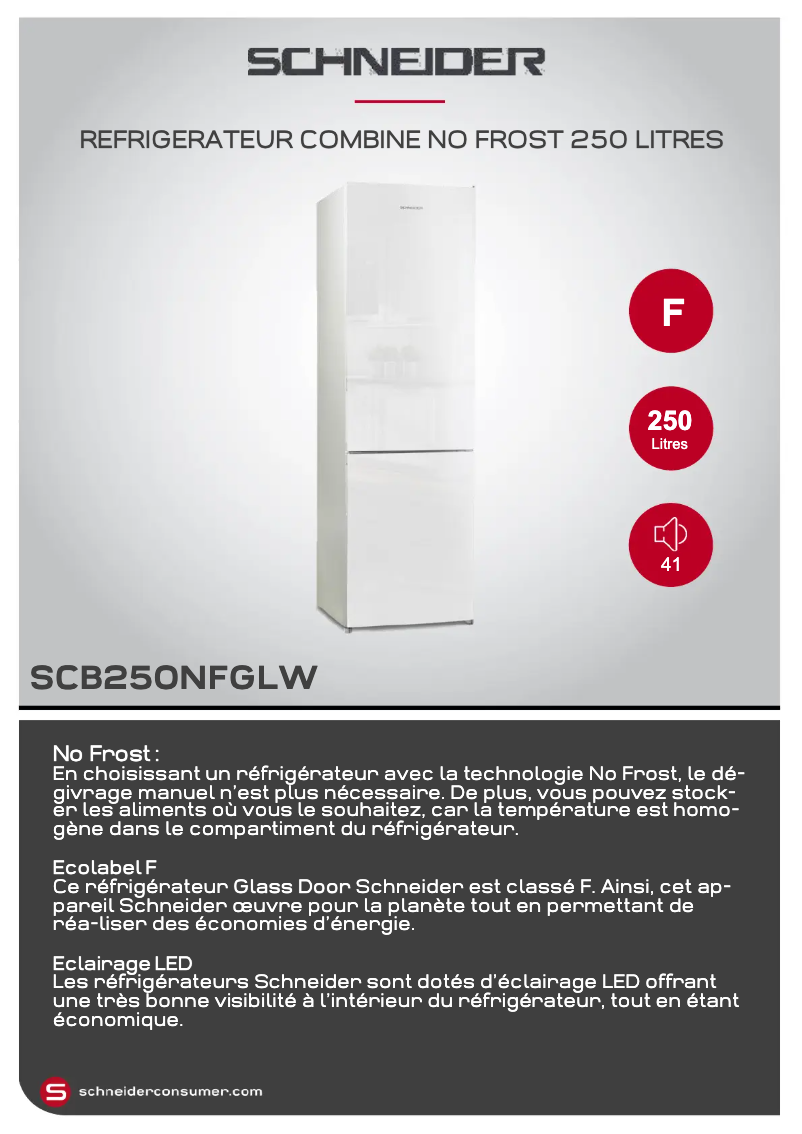 Page 1 de la notice Fiche technique Schneider SCB250NFGLW