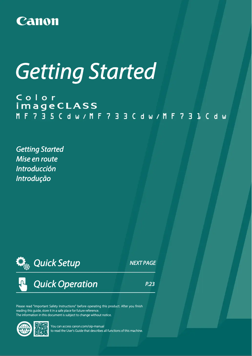 Page 1 de la notice Manuel utilisateur Canon imageCLASS MF733Cdw