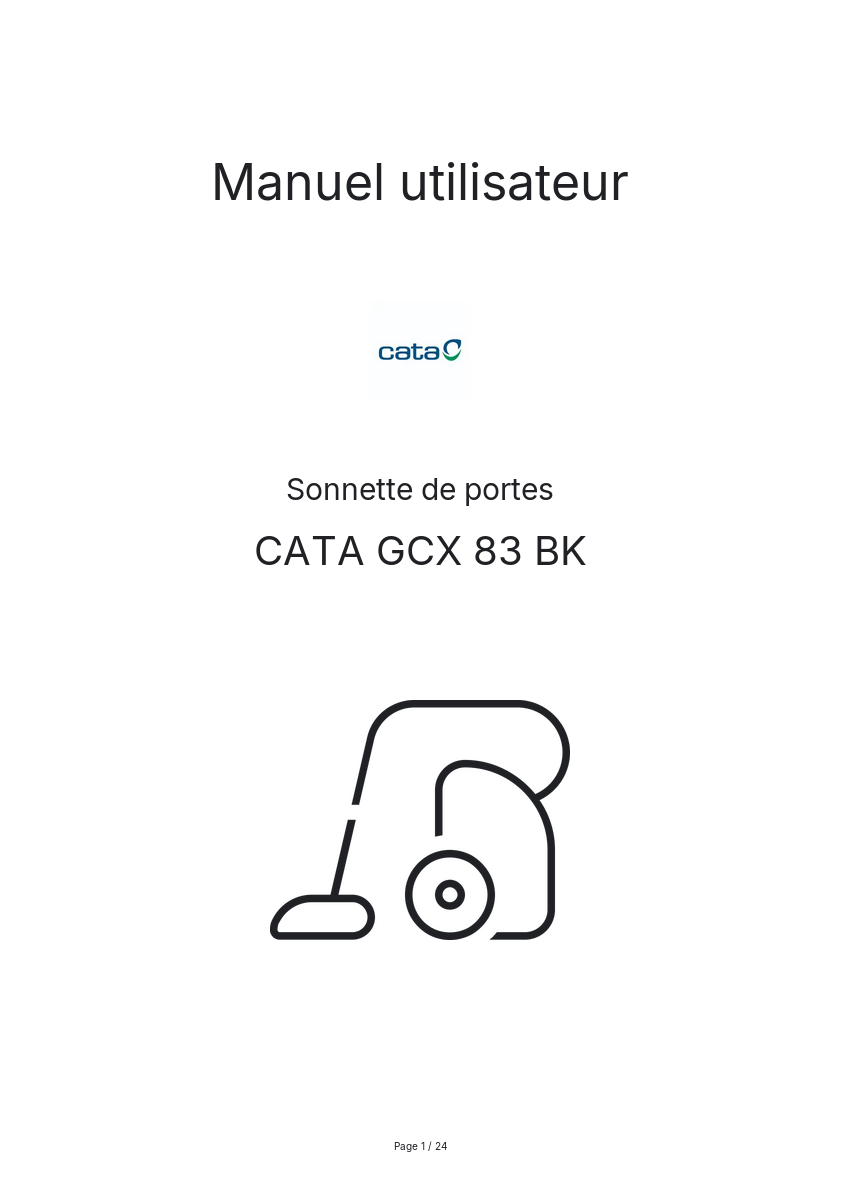 Page n°1 - Manuel utilisateur CATA GCX 83 BK