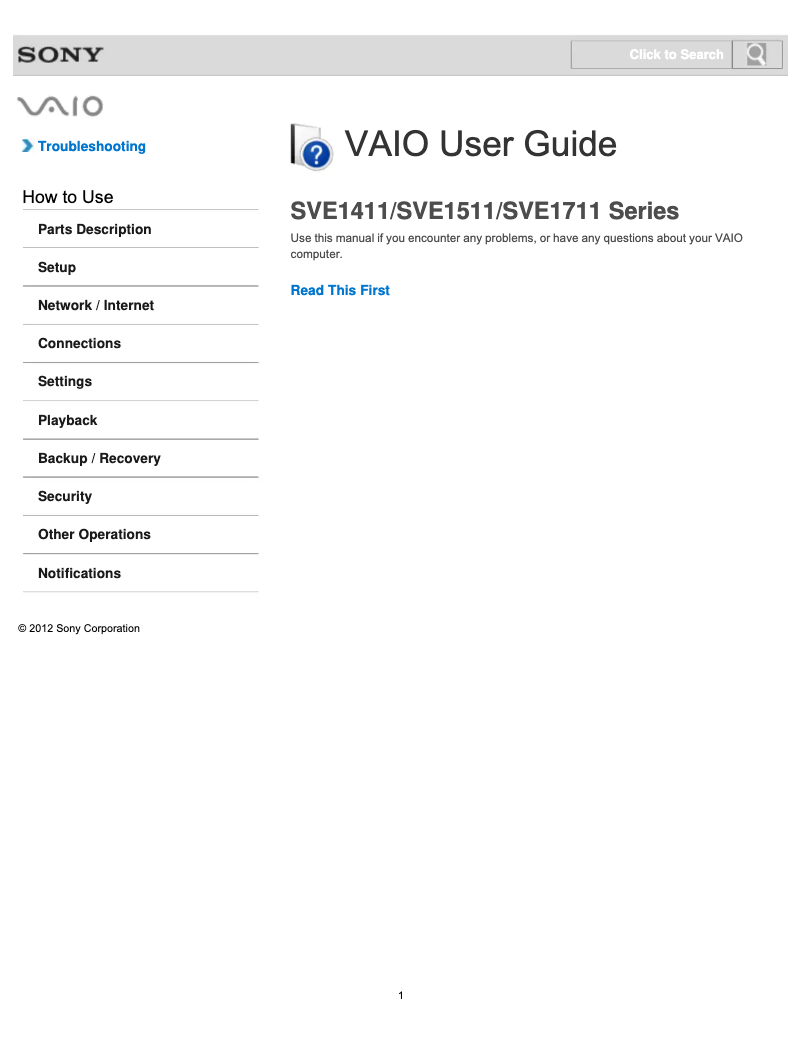Page n°1 - Manuel utilisateur Sony Vaio SVE1411HFXW