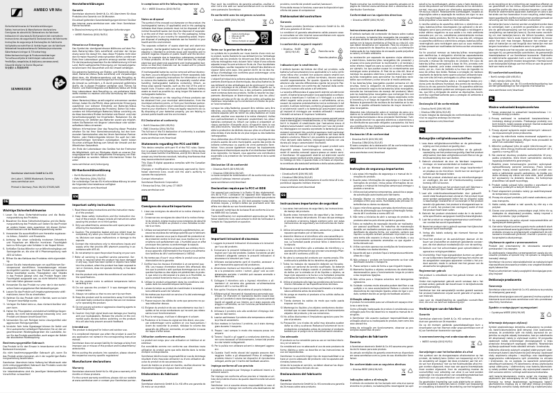 Page 1 de la notice Instructions de sécurité Sennheiser Ambeo VR MIC