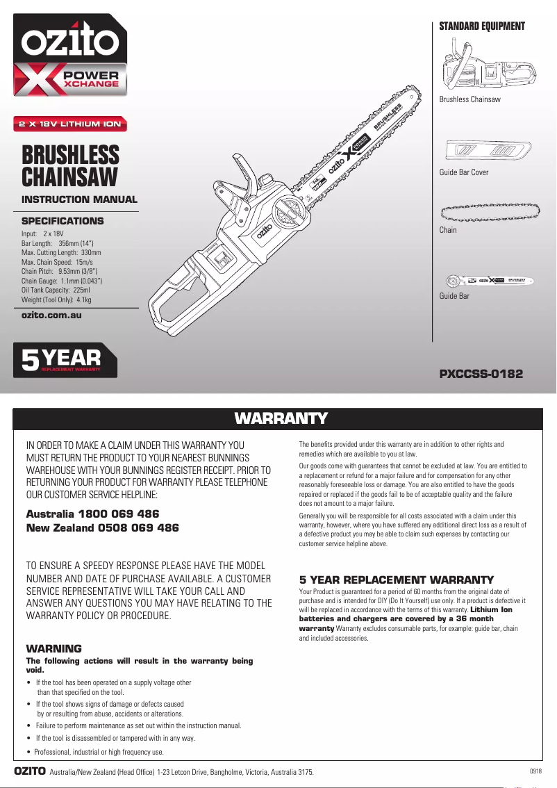 Page 1 de la notice Mode d'emploi Ozito PXCCSS-0182