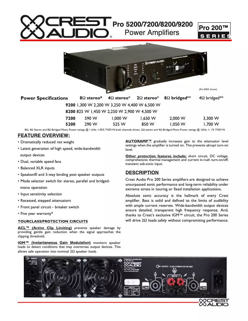 Page n°1 - Fiche technique Crest Audio Pro 7200