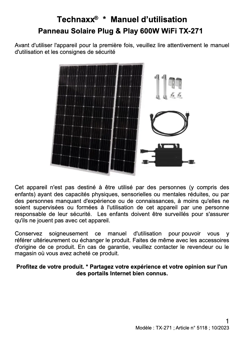 Page n°1 - Manuel utilisateur Technaxx TX-271