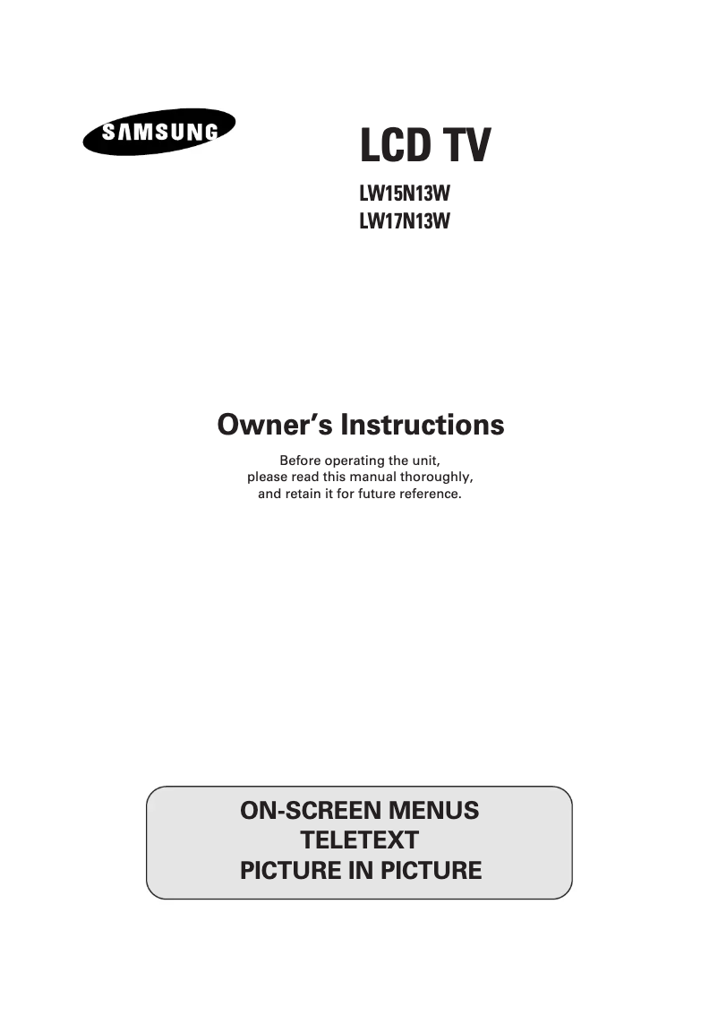 Page n°1 - Manuel utilisateur Samsung LW17N13W