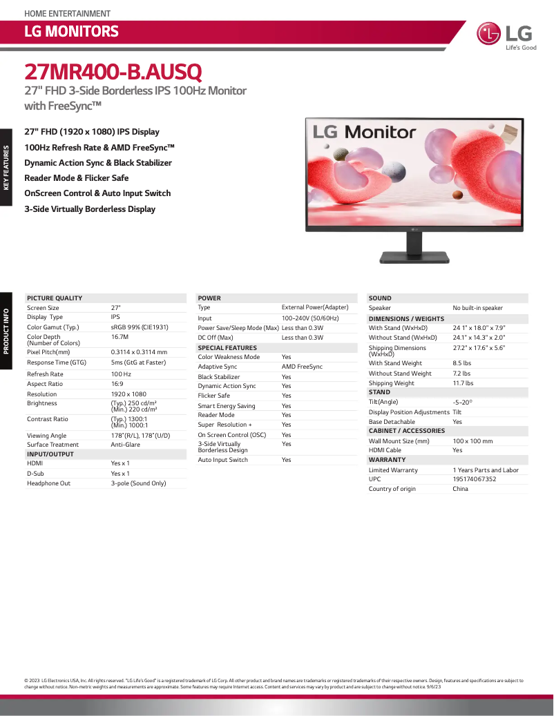 Image de la première page du manuel de l'appareil 27MR400