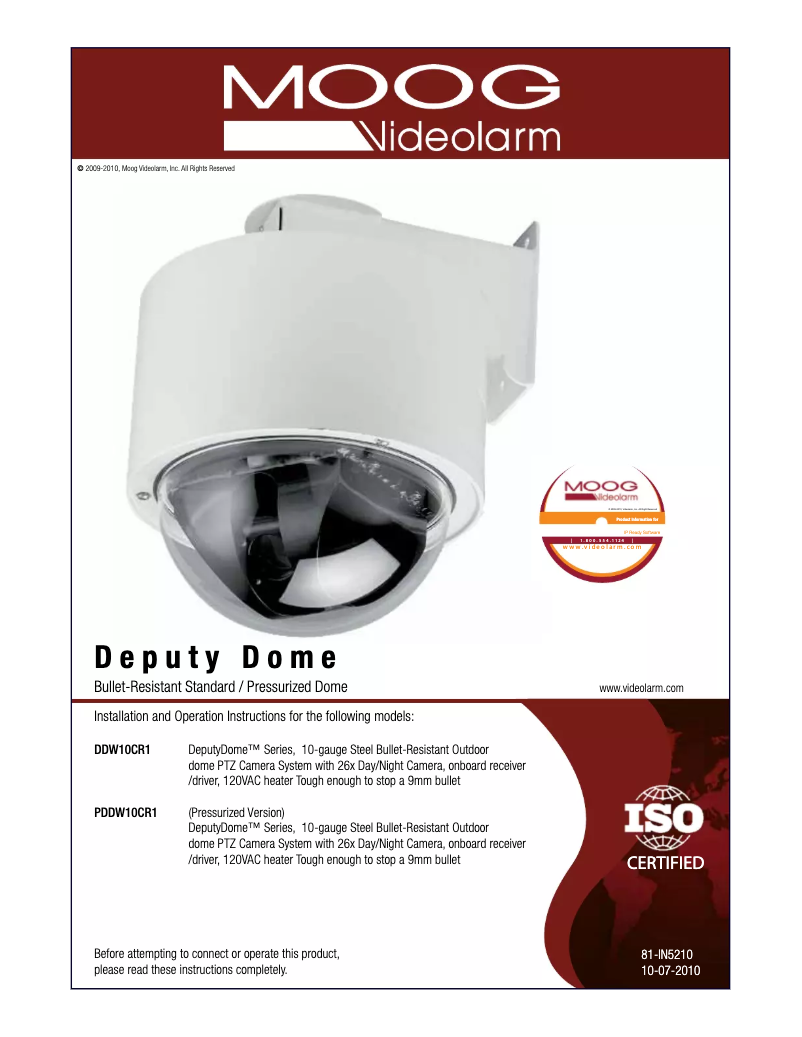 Page n°1 - Manuel utilisateur Moog Videolarm DDW10CR2